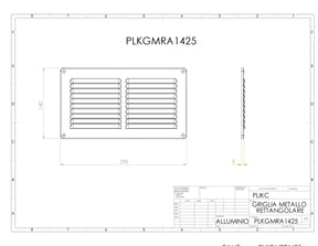 GMRA1425 - Griglia da muro rettangolare in alluminio con griglia antinsetto 140x250mm