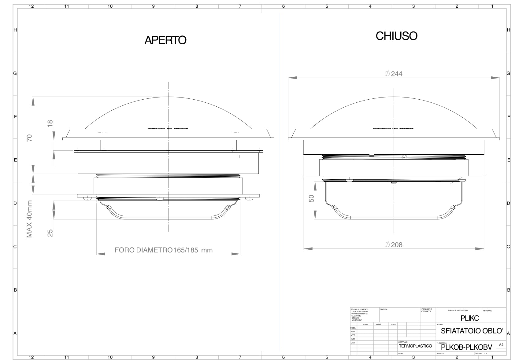 OBV - Oblò con ventola a 12V per camper, caravan e roulotte